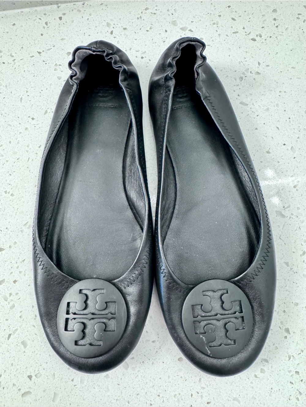 Tory Burch Black Leather Logo Ballet Flats